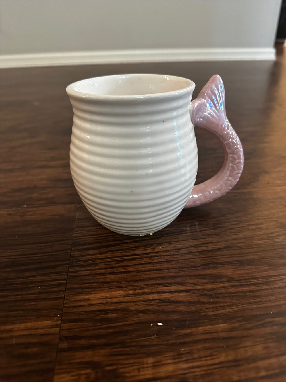 Unk White Ceramic Mug with Pink Mermaid-Tail Handle